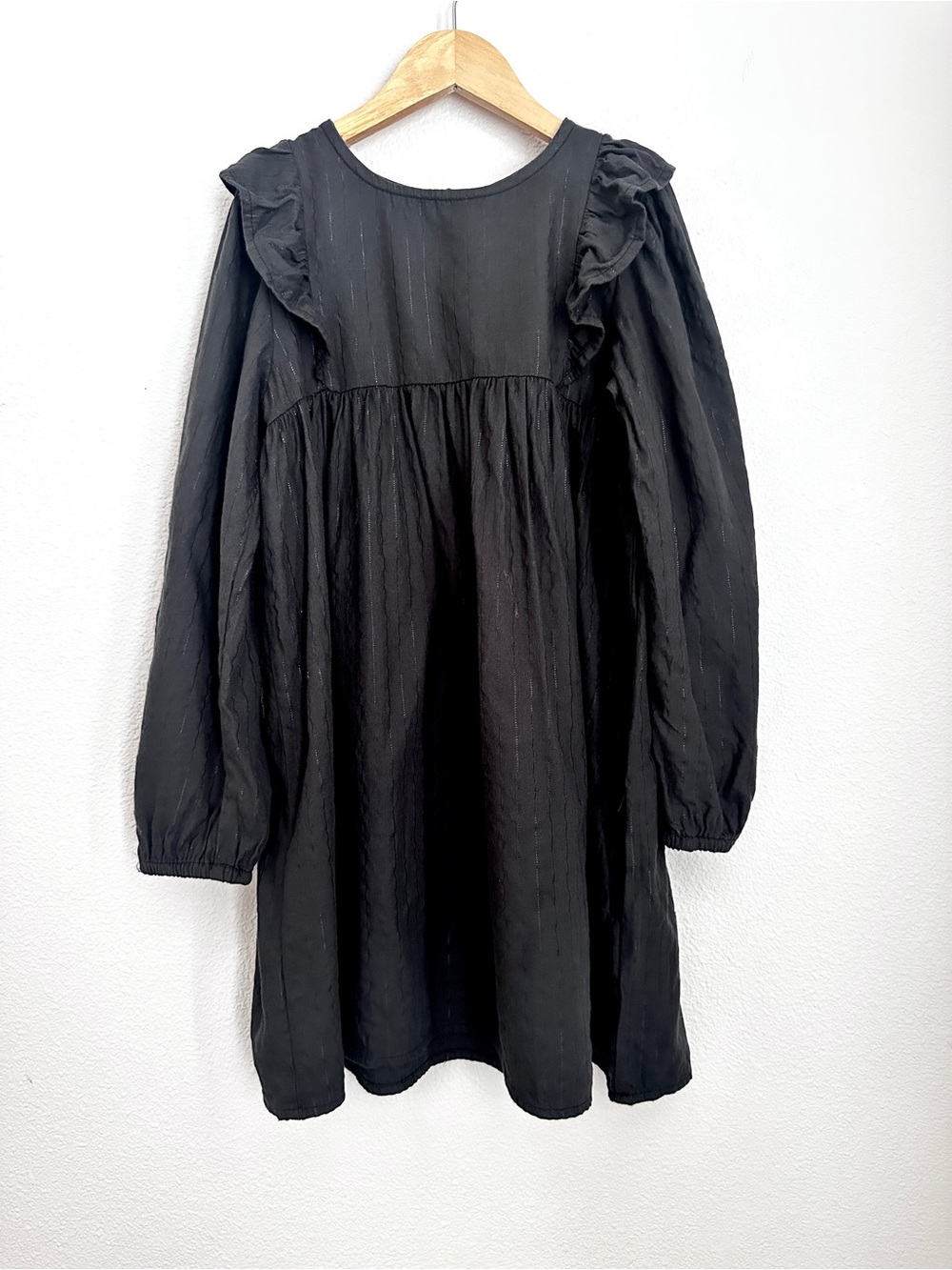 Cotton On Kids Black Ruffle Long-Sleeve Dress Size 8 NWOT